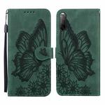 For Sony Xperia 10 III Retro Skin Feel Butterflies Embossing Horizontal Flip Leather Case with Holder & Card Slots & Wallet(Green)