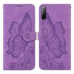 For Sony Xperia 10 III Retro Skin Feel Butterflies Embossing Horizontal Flip Leather Case with Holder & Card Slots & Wallet(Purple)