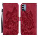For OnePlus Nord N200 Retro Skin Feel Butterflies Embossing Horizontal Flip Leather Case with Holder & Card Slots & Wallet(Red)