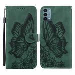 For OnePlus Nord N200 Retro Skin Feel Butterflies Embossing Horizontal Flip Leather Case with Holder & Card Slots & Wallet(Green)