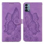 For OnePlus Nord N200 Retro Skin Feel Butterflies Embossing Horizontal Flip Leather Case with Holder & Card Slots & Wallet(Purple)