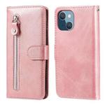 For iPhone 13 mini Fashion Calf Texture Zipper Horizontal Flip Leather Case with Stand & Card Slots & Wallet Function (Rose Gold)