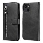 For iPhone 13 Fashion Calf Texture Zipper Horizontal Flip Leather Case with Stand & Card Slots & Wallet Function(Black)
