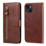 For iPhone 13 Fashion Calf Texture Zipper Horizontal Flip Leather Case with Stand & Card Slots & Wallet Function(Brown)