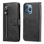 For iPhone 13 Pro Fashion Calf Texture Zipper Horizontal Flip Leather Case with Stand & Card Slots & Wallet Function (Black)