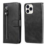 For iPhone 13 Pro Max Fashion Calf Texture Zipper Horizontal Flip Leather Case with Stand & Card Slots & Wallet Function (Black)