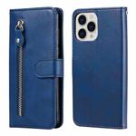 For iPhone 13 Pro Max Fashion Calf Texture Zipper Horizontal Flip Leather Case with Stand & Card Slots & Wallet Function (Blue)