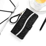For iPhone 13 mini Glitter Powder Horizontal Flip Leather Case with Card Slots & Holder & Lanyard (Black)