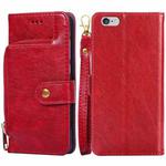 For iPhone SE 2022 / SE 2020 / 8 / 7 Zipper Bag Horizontal Flip Leather Case with Holder & Card Slot & Wallet & Lanyard(Red)