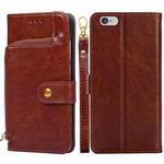 For iPhone SE 2022 / SE 2020 / 8 / 7 Zipper Bag Horizontal Flip Leather Case with Holder & Card Slot & Wallet & Lanyard(Brown)