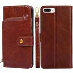 Zipper Bag PU + TPU Horizontal Flip Leather Case with Holder & Card Slot & Wallet & Lanyard For iPhone 7 Plus(Brown)