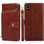 For iPhone X / XS Zipper Bag PU + TPU Horizontal Flip Leather Case with Holder & Card Slot & Wallet & Lanyard(Brown)