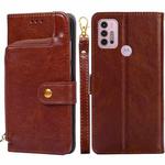 For Motorola Moto G30 Zipper Bag PU + TPU Horizontal Flip Leather Case with Holder & Card Slot & Wallet & Lanyard(Brown)