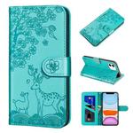 For iPhone 11 Sika Deer Embossing Pattern Horizontal Flip PU Leather Case with Holder & Card Slot & Wallet & Photo Frame (Green)
