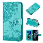 For iPhone 11 Pro Sika Deer Embossing Pattern Horizontal Flip PU Leather Case with Holder & Card Slot & Wallet & Photo Frame (Green)