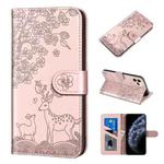 For iPhone 11 Pro Sika Deer Embossing Pattern Horizontal Flip PU Leather Case with Holder & Card Slot & Wallet & Photo Frame (Rose Gold)