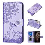 For iPhone 11 Pro Max Sika Deer Embossing Pattern Horizontal Flip PU Leather Case with Holder & Card Slot & Wallet & Photo Frame (Purple)