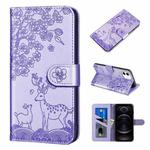 For iPhone 12 / 12 Pro Sika Deer Embossing Pattern Horizontal Flip PU Leather Case with Holder & Card Slot & Wallet & Photo Frame(Purple)