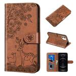 For iPhone 12 / 12 Pro Sika Deer Embossing Pattern Horizontal Flip PU Leather Case with Holder & Card Slot & Wallet & Photo Frame(Brown)