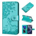 For iPhone 12 mini Sika Deer Embossing Pattern Horizontal Flip PU Leather Case with Holder & Card Slot & Wallet & Photo Frame (Green)