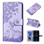 For iPhone 12 Pro Max Sika Deer Embossing Pattern Horizontal Flip PU Leather Case with Holder & Card Slot & Wallet & Photo Frame(Purple)