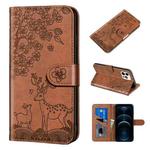 For iPhone 12 Pro Max Sika Deer Embossing Pattern Horizontal Flip PU Leather Case with Holder & Card Slot & Wallet & Photo Frame(Brown)