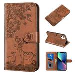 For iPhone 13 mini Sika Deer Embossing Pattern Horizontal Flip PU Leather Case with Holder & Card Slot & Wallet & Photo Frame (Brown)