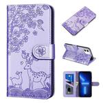 For iPhone 13 Pro Sika Deer Embossing Pattern Horizontal Flip PU Leather Case with Holder & Card Slot & Wallet & Photo Frame (Purple)