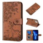 For iPhone 13 Pro Sika Deer Embossing Pattern Horizontal Flip PU Leather Case with Holder & Card Slot & Wallet & Photo Frame (Brown)