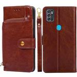 For ZTE Blade A7s 2020 Zipper Bag PU + TPU Horizontal Flip Leather Case with Holder & Card Slot & Wallet & Lanyard(Brown)