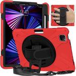 Silicone + PC Protective Tablet Case with Holder & Shoulder Strap For iPad Pro 11 2021 / 2020 / 2018(Red)