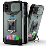 For iPhone X / XS Sliding Camshield Card Slot Ring Kickstand Phone Case(Dark Green)