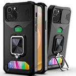 For iPhone 11 Pro Max Sliding Camshield Card Slot Ring Kickstand Phone Case (Black)