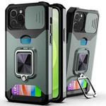 For iPhone 11 Pro Max Sliding Camshield Card Slot Ring Kickstand Phone Case (Dark Green)