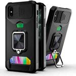 For iPhone XS Max Sliding Camshield Card Slot Ring Kickstand Phone Case(Black)