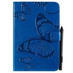 For iPad Mini 2019 & 4 & 3 & 2 & 1 Pressed Printing Butterfly Pattern Horizontal Flip PU Leather Case with Holder & Card Slots & Wallet & Pen Slot(Blue)