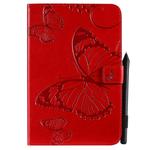 For iPad Mini 2019 & 4 & 3 & 2 & 1 Pressed Printing Butterfly Pattern Horizontal Flip PU Leather Case with Holder & Card Slots & Wallet & Pen Slot(Red)