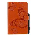 For Galaxy Tab A 8.0 & S Pen (2019) Pressed Printing Butterfly Pattern Horizontal Flip PU Leather Case with Holder & Card Slots & Wallet & Pen Slot(Orange)