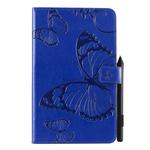 For Galaxy Tab A 8.0 & S Pen (2019) Pressed Printing Butterfly Pattern Horizontal Flip PU Leather Case with Holder & Card Slots & Wallet & Pen Slot(Blue)