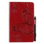 For Galaxy Tab A 8.0 & S Pen (2019) Pressed Printing Butterfly Pattern Horizontal Flip PU Leather Case with Holder & Card Slots & Wallet & Pen Slot(Red)