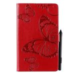 For Galaxy Tab A 8.0 (2019) Pressed Printing Butterfly Pattern Horizontal Flip PU Leather Case with Holder & Card Slots & Wallet & Pen Slot(Red)
