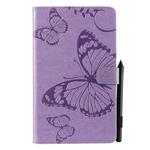 For Galaxy Tab A 8.0 (2019) Pressed Printing Butterfly Pattern Horizontal Flip PU Leather Case with Holder & Card Slots & Wallet & Pen Slot(Purple)