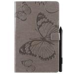 For Galaxy Tab A 10.1 (2019) Pressed Printing Butterfly Pattern Horizontal Flip PU Leather Case with Holder & Card Slots & Wallet & Pen Slot(Grey)