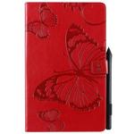 For Galaxy Tab A 10.1 (2019) Pressed Printing Butterfly Pattern Horizontal Flip PU Leather Case with Holder & Card Slots & Wallet & Pen Slot(Red)
