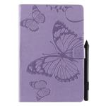 For Galaxy Tab S5e Pressed Printing Butterfly Pattern Horizontal Flip PU Leather Case with Holder & Card Slots & Wallet & Pen Slot(Purple)