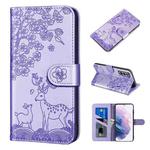 For Samsung Galaxy S21+ 5G Sika Deer Embossing Pattern Horizontal Flip PU Leather Case with Holder & Card Slot & Wallet & Photo Frame(Purple)