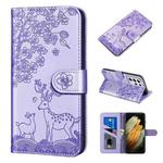 For Samsung Galaxy S21 Ultra 5G Sika Deer Embossing Pattern Horizontal Flip PU Leather Case with Holder & Card Slot & Wallet & Photo Frame(Purple)