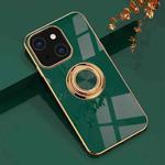6D Electroplating Full Coverage Silicone Protective Case with Magnetic Ring Holder For iPhone 13 mini(Dark Green)