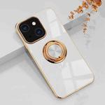 6D Electroplating Full Coverage Silicone Protective Case with Magnetic Ring Holder For iPhone 13 mini(White)