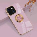 For iPhone 13 6D Electroplating Full Coverage Silicone Protective Case with Magnetic Ring Holder(Light Purple)